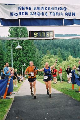 Janette finishing 50km Ultra Marathon for Breast Cancer Survivor Dragon Boat Team 2004